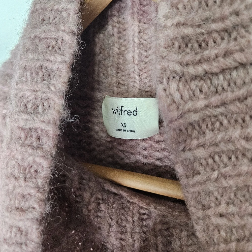 Aritzia Wilfred Alpaca Turtleneck Sweater Sz XS Dusty Pink Chunky knit Oversize - Picture 6 of 9